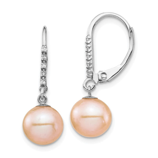 8-9mm Dyed Fresh Water Cultured Pearl & .05ct Diamond Leverback Earrings
