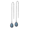 14k White Gold 7-8mm Black Teardrop Freshwater Cultured Pearl Threader Earrings