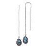 14k White Gold 7-8mm Black Teardrop Freshwater Cultured Pearl Threader Earrings