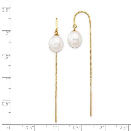 14k 7-8mm White Rice Freshwater Cultured Pearl Box Chain Threader Earrings