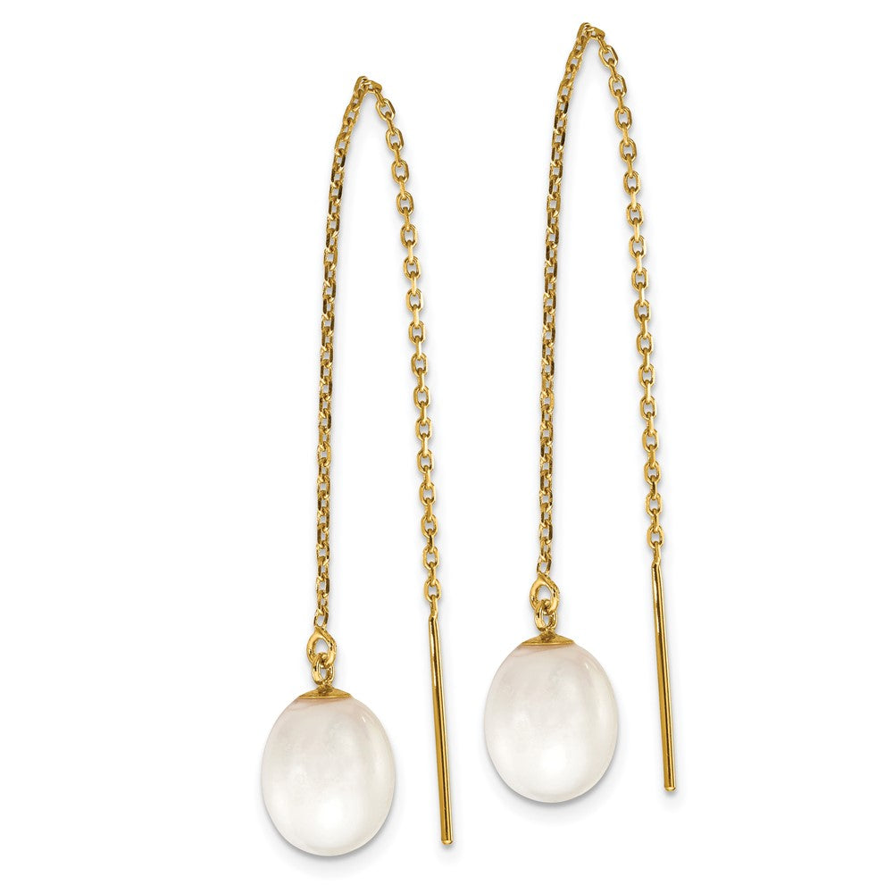 14k 7-8mm White Rice Freshwater Cultured Pearl Cable Chain Threader Earrings