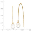 14k 7-8mm White Rice Freshwater Cultured Pearl Cable Chain Threader Earrings