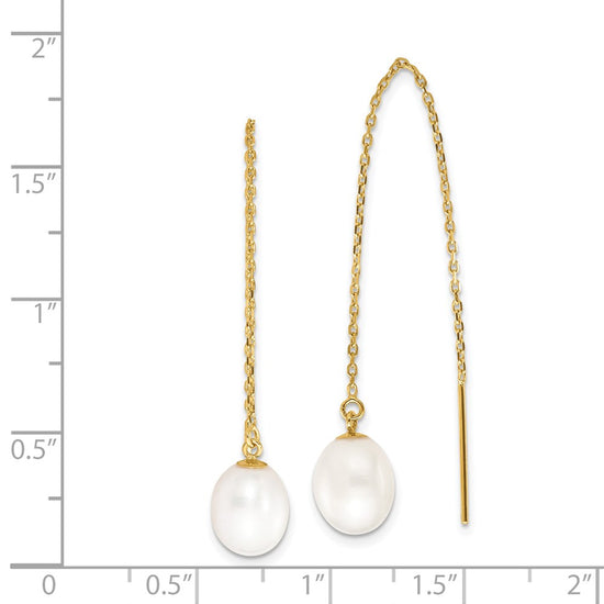 14k 7-8mm White Rice Freshwater Cultured Pearl Cable Chain Threader Earrings