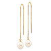 14k 7-8mm White Rice Freshwater Cultured Pearl Box Chain Threader Earrings