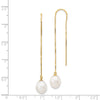 14k 7-8mm White Rice Freshwater Cultured Pearl Box Chain Threader Earrings