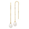 14k 7-8mm White Rice Freshwater Cultured Pearl Box Chain Threader Earrings