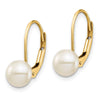 14K 6-7mm White Button Freshwater Cultured Pearl Leverback Earrings