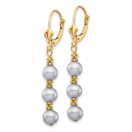 5-6mm Dyed Semi-round Freshwater Cultured Pearl Leverback Earrings