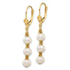 14k 5-6mm White Semi-Round Freshwater Cultured Pearl Dangle Leverback Earrings