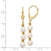 14k 5-6mm White Semi-Round Freshwater Cultured Pearl Dangle Leverback Earrings