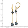14k 5-7mm Black Rice and Semi-Round Freshwater Cultured Pearl Chain Dangle Leverback Earrings