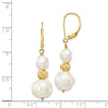 14k 6-10mm White Round and Rice Freshwater Cultured Pearland Diamond-cut Beaded Dangle Leverback Earrings