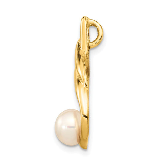 14K 6-7mm Button White Freshwater Cultured Pearl Pendant Chain Slide