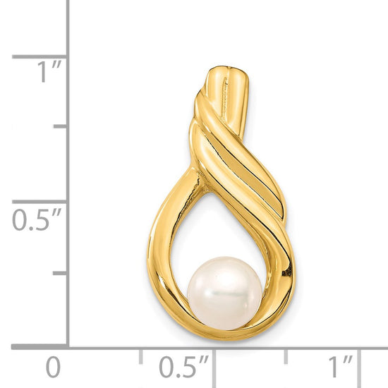 14K 6-7mm Button White Freshwater Cultured Pearl Pendant Chain Slide