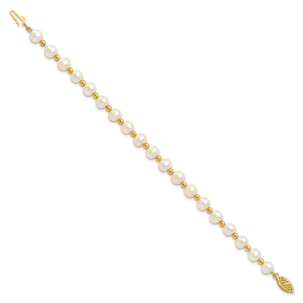 14k 6-7mm White Near-Round Freshwater Cultured Pearl Beaded 7 inch Bracelet
