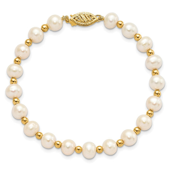 14k 6-7mm White Near-Round Freshwater Cultured Pearl Beaded 7 inch Bracelet