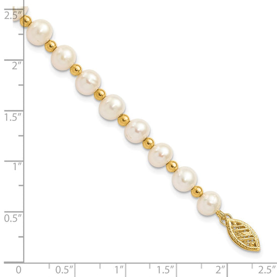 14k 6-7mm White Near-Round Freshwater Cultured Pearl Beaded 7 inch Bracelet