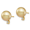 14k 9-10mm Round Golden South Sea Saltwater Cultured Pearl and .10 Carat Diamond Post Earrings