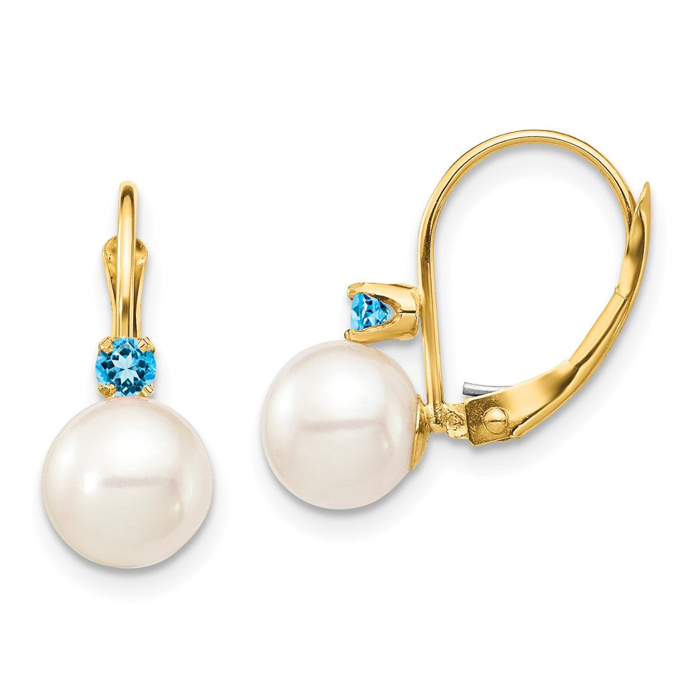 7-7.5mm White Round FWC Pearl & Gemstone Leverback Earrings
