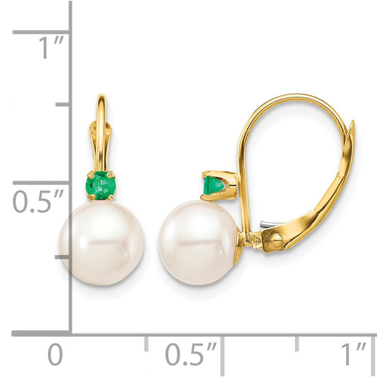 7-7.5mm White Round FWC Pearl & Gemstone Leverback Earrings