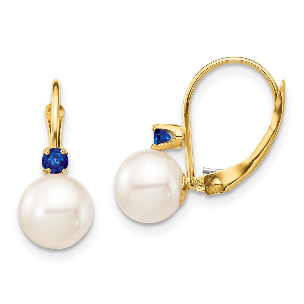 7-7.5mm White Round FWC Pearl & Gemstone Leverback Earrings