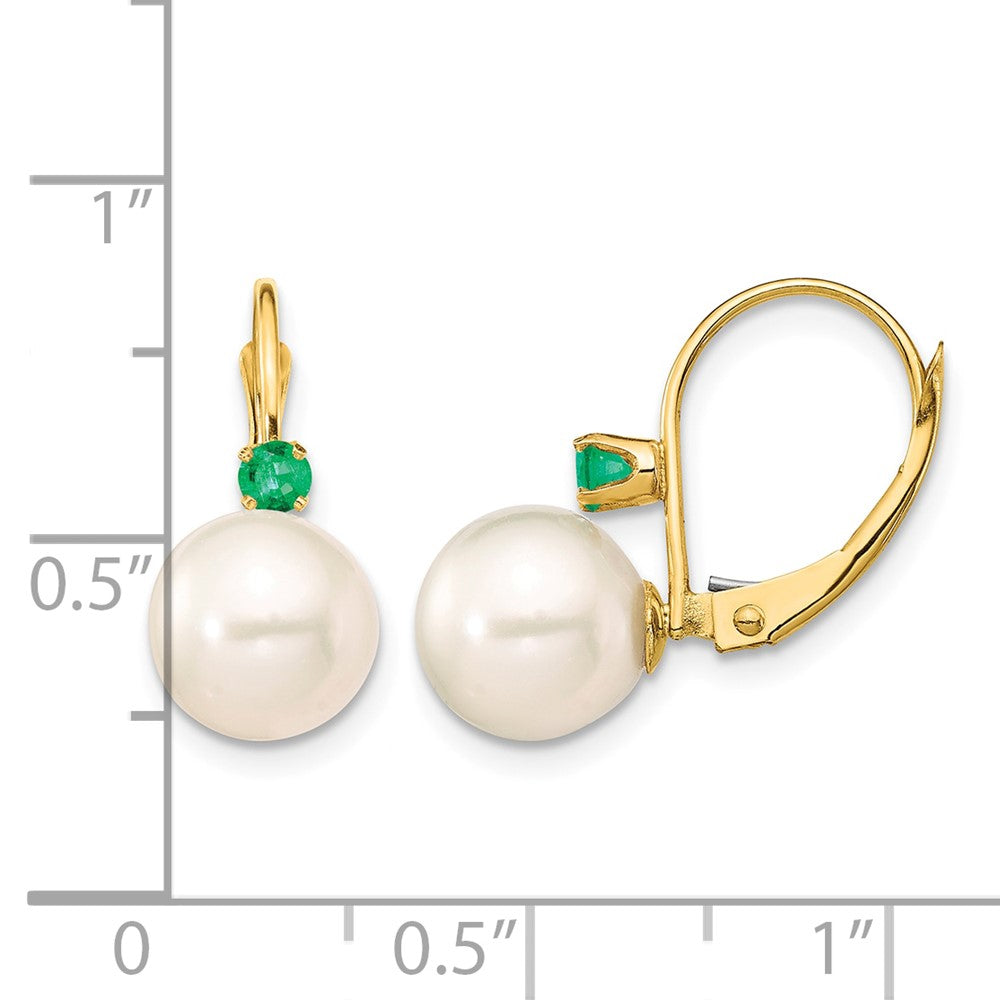 8-8.5mm White Round FWC Pearl & Gemstone Leverback Earrings