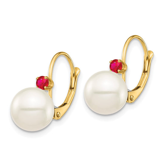 8-8.5mm White Round FWC Pearl & Gemstone Leverback Earrings