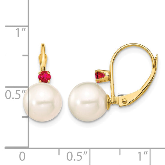 8-8.5mm White Round FWC Pearl & Gemstone Leverback Earrings