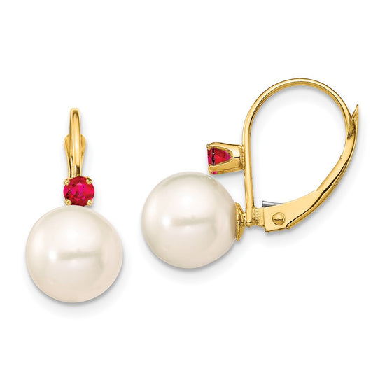8-8.5mm White Round FWC Pearl & Gemstone Leverback Earrings