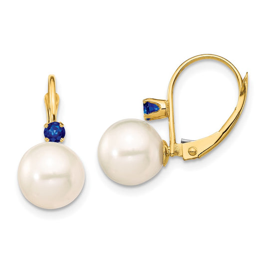 8-8.5mm White Round FWC Pearl & Gemstone Leverback Earrings
