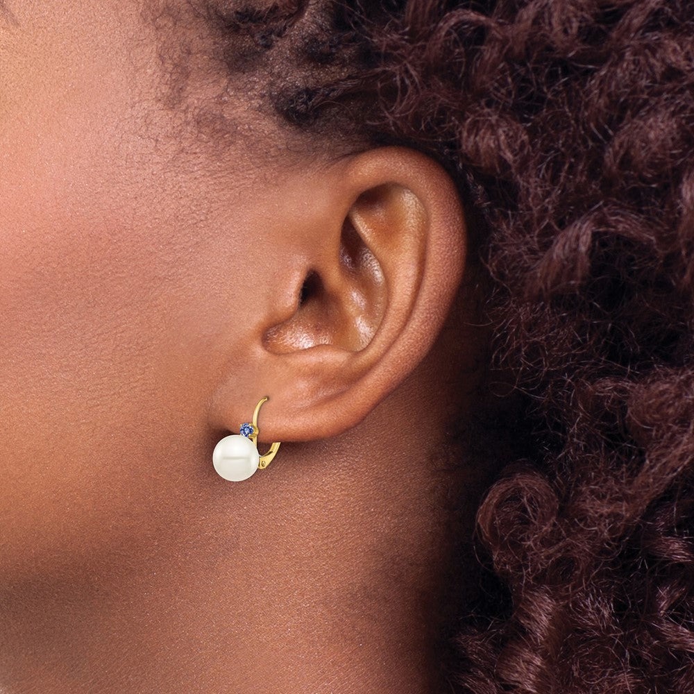 8-8.5mm White Round FWC Pearl & Gemstone Leverback Earrings