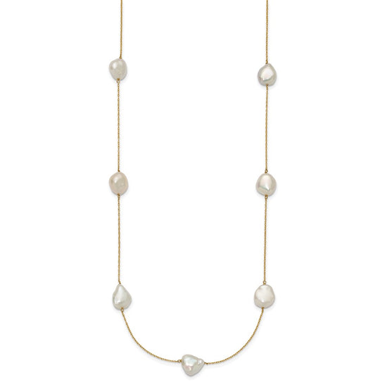 14k 10-11mm White Keshi Freshwater Cultured Pearl 7-Station 20 inch Necklace