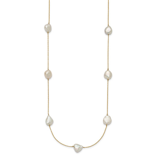 14k 10-11mm White Keshi Freshwater Cultured Pearl 7-Station 20 inch Necklace