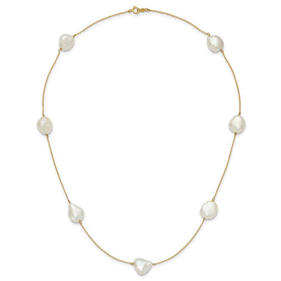 14k 10-11mm White Keshi Freshwater Cultured Pearl 7-Station 20 inch Necklace