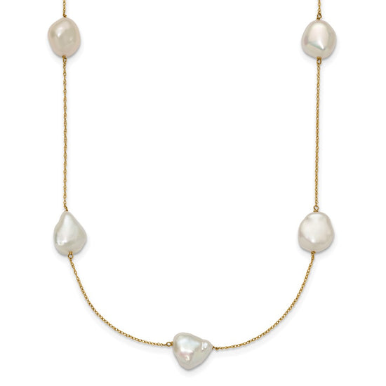 14k 10-11mm White Keshi Freshwater Cultured Pearl 7-Station 20 inch Necklace