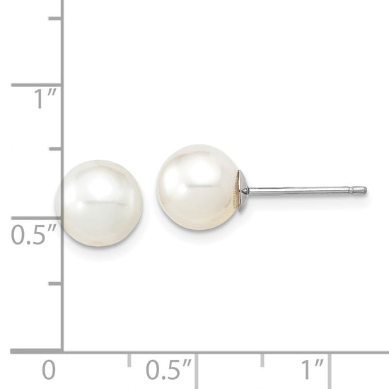 14k White Gold 8-9mm White Round South Sea Saltwater Cultured Pearl Post Earrings
