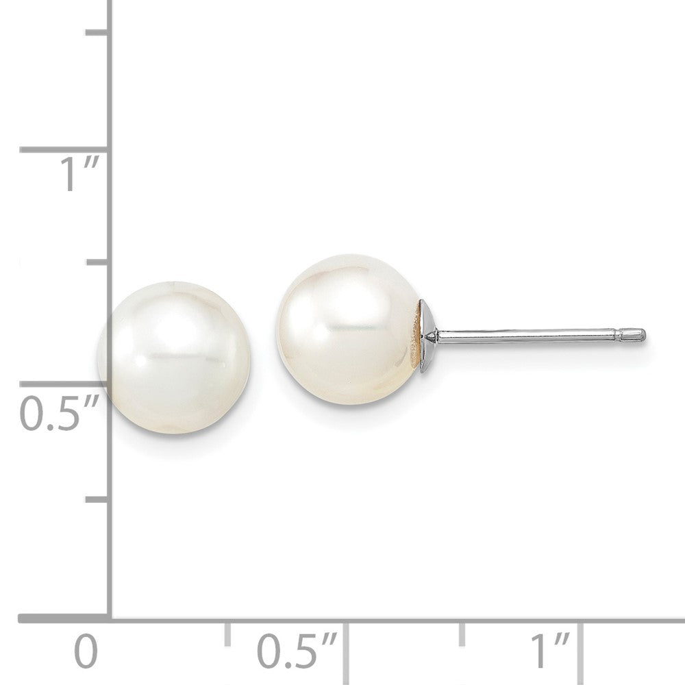 14k White Gold 8-9mm White Round South Sea Saltwater Cultured Pearl Post Earrings
