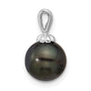 14k White Gold 8-9mm Round Black Tahitian Saltwater Cultured Pearl Pendant