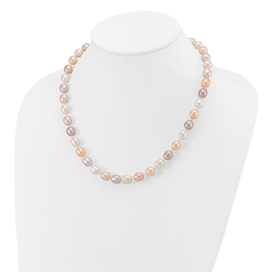 14k 8-9mm Pink/Purple/White Alternating Color Rice Freshwater Cultured Pearl 18 inch Necklace