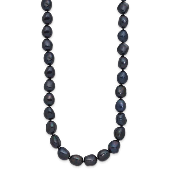14k White Gold 7x11 Black Baroque Freshwater Cultured Pearl 18 inch Necklace