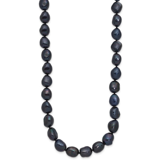 14k White Gold 7x11 Black Baroque Freshwater Cultured Pearl 18 inch Necklace