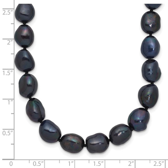 14k White Gold 7x11 Black Baroque Freshwater Cultured Pearl 18 inch Necklace