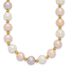 14k 8-9mm Pink/Purple/White Semi-Round Freshwater Cultured Pearl and Diamond-cut Beaded 18 inch Necklace
