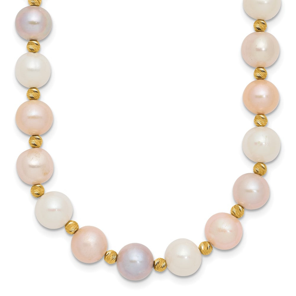 14k 8-9mm Pink/Purple/White Semi-Round Freshwater Cultured Pearl and Diamond-cut Beaded 18 inch Necklace