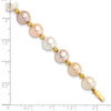 14k 8-9mm Pink/Purple/White Semi-Round Freshwater Cultured Pearl and Diamond-cut Beaded 7.5 inch Bracelet