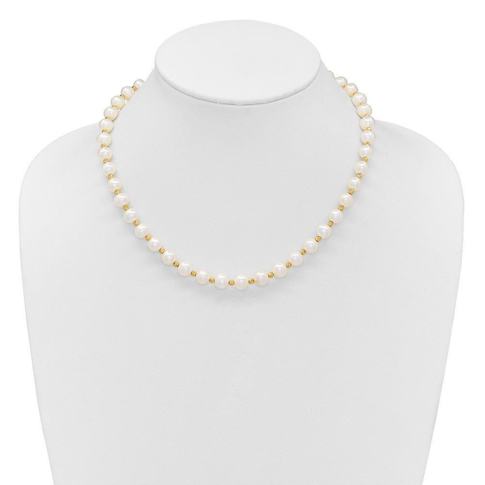 14k 8-9mm White Near-Round Freshwater Cultured Pearl and Diamond-cut Beaded 18 inch Necklace