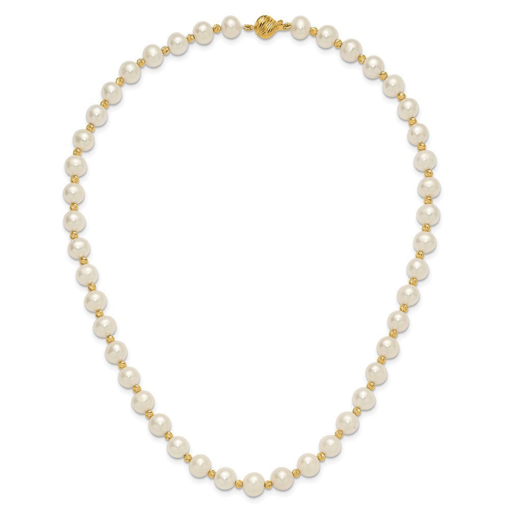 14k 8-9mm White Near-Round Freshwater Cultured Pearl and Diamond-cut Beaded 18 inch Necklace