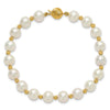 14k 8-9mm White Near-Round Freshwater Cultured Pearl and Diamond-cut Beaded 7.5 inch Bracelet