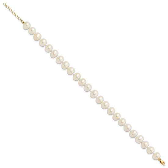 14k 8-9mm White Near-Round Freshwater Cultured Pearl 18 inch Necklace with 2 inch Extender/7.5 inch Bracelet with 1 inch Extender/Post Earrings Set