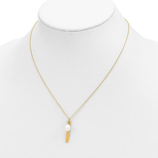 14k Brushed and Hammered 6-7mm White Rice Freshwater Cultured Pearl 17 inch Necklace